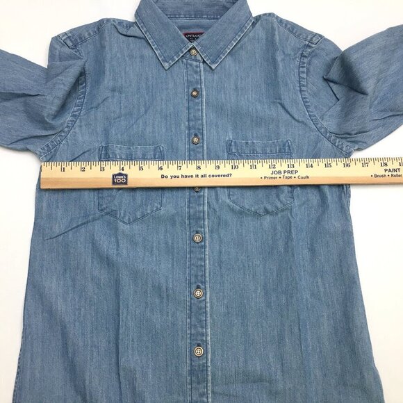 New UNTUCKit Women's Cotton Chambray Shirt Button Up Denim Alleanza size 0 - Picture 4 of 8